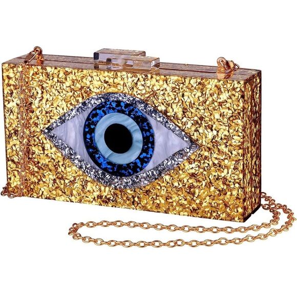 Handbags - Evil Eye Acrylic Clutch & Shoulder bag (Gold)